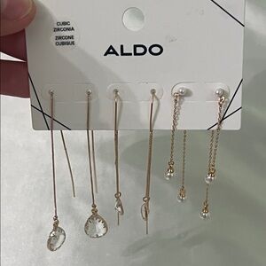 ALDO Gold-tone Drop Earring Set with Clear Crystals and Pearls